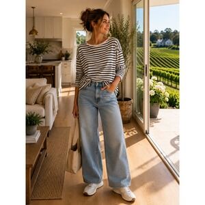 White House Black Market Striped Long Sleeve Top Black White Small Relaxed Fit